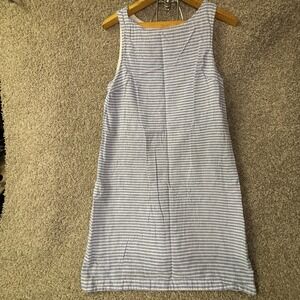 Beach Lunch Lounge Linen Blend Dress M Blue Striped‎ Beachy Summer